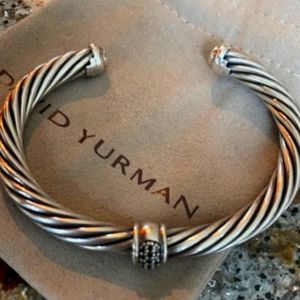 David Yurman Sterling Silver Black Diamond 7mm Cable Classics Station Bracelet